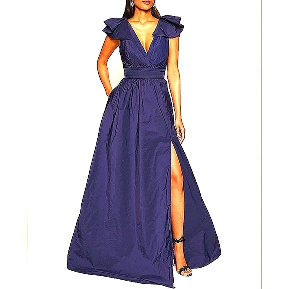 Marchesa Notte Taffeta Ball Gown Navy Blue 6 - Picture 2 of 11